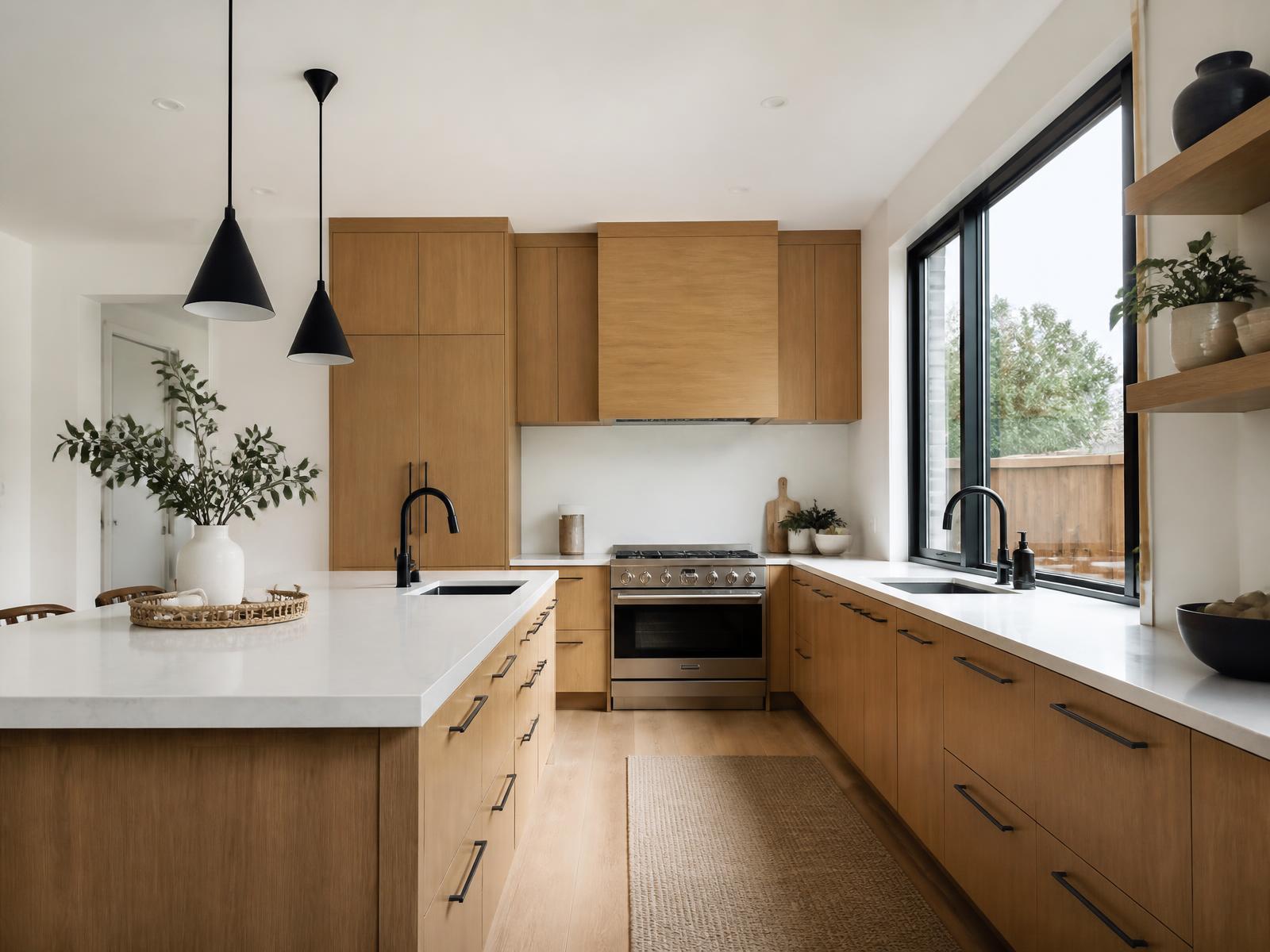 Cocina a medida en madera clara fabricada por SB Amoblamientos